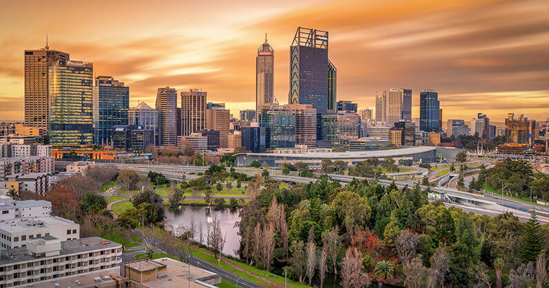 Perth skyline at sunset