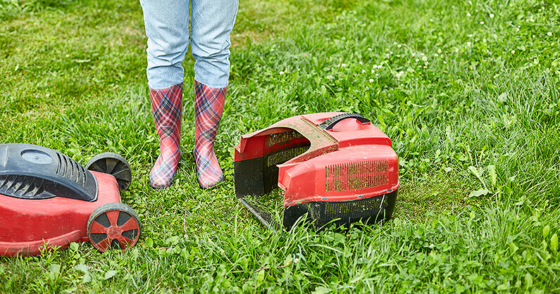 Separating parts of the lawn mower in a yard